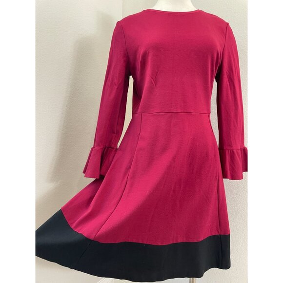 Kate Spade Womens Large Colorblock Bell Sleeve Ponte Dress Cranberry Cocktail - Picture 2 of 13